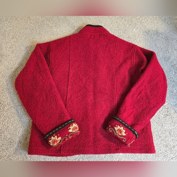 Vintage Icelandic Design Deep Red Boiled Wool Sweater Jacket Embroidered Large - Picture 10 of 10